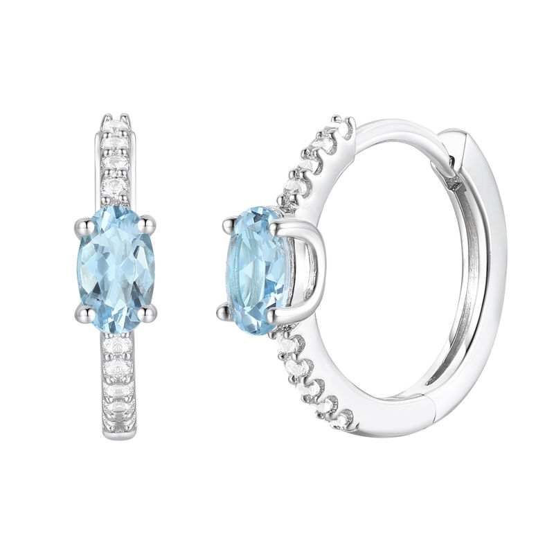 Santa Maria Aquamarine and Diamond Hoop Earrings in 10K White Gold &#40;1/10 ct. tw.&#41;