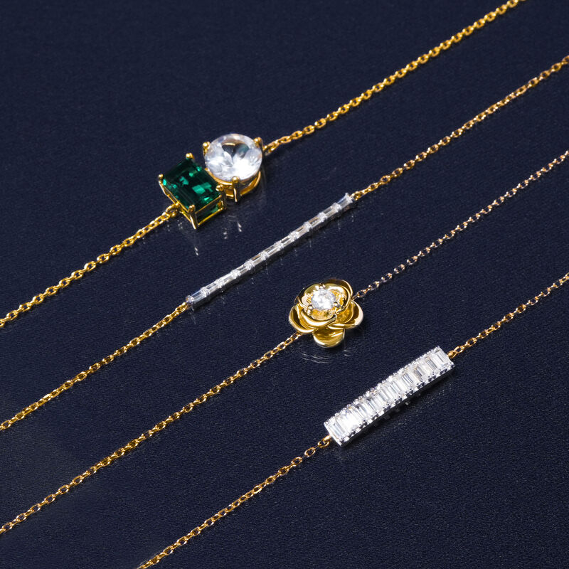 Lab-Created Emerald and Lab-Created White Sapphire Two-Stone Bracelet in Vermeil