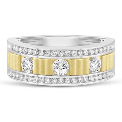 Men’s Lab Grown Diamond Textured Band in 10K Yellow and White Gold (1 ct. tw.)