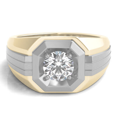 Men’s Lab Grown Diamond Solitaire Ring in Two-Tone 10K Gold (1 ctw.)