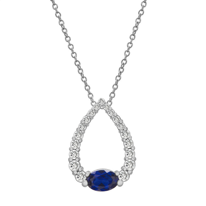 Teardrop Lab Created Blue &amp; White Sapphire Pendant in 10K White Gold