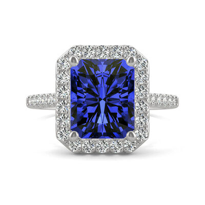 Radiant Cut Lab-Created Blue Sapphire & Moissanite Ring in 14K White Gold
