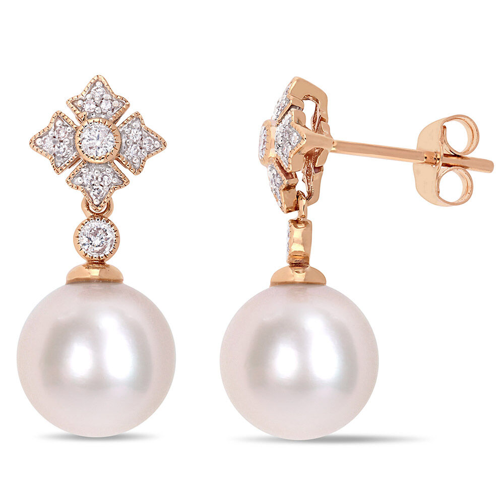 9ct Rose Gold Cultured Fresh Water Pearl Stud Earrings in White | Prouds