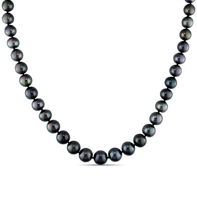 Tahitian Black Pearl Necklace in 14K White Gold, 8-10mm, 18”
