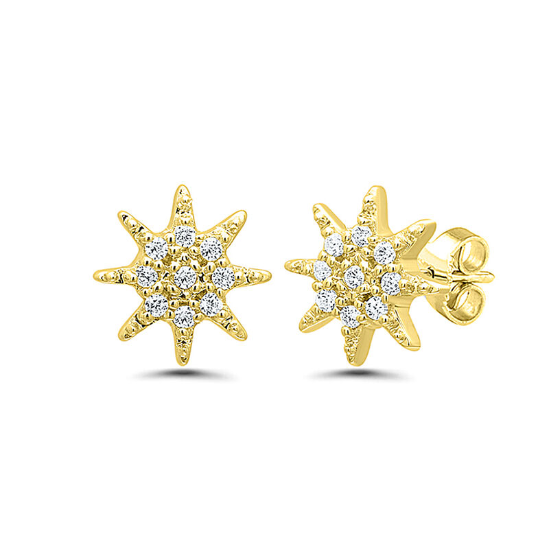 Starburst Earrings with Diamond Accents in 10K Yellow Gold