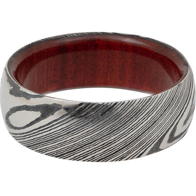 Men’s Wedding Band with Wood Sleeve in Damascus Steel, 8mm