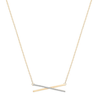 Diamond 'X' Necklace in 14K Yellow Gold (1/10 ct. tw.)
