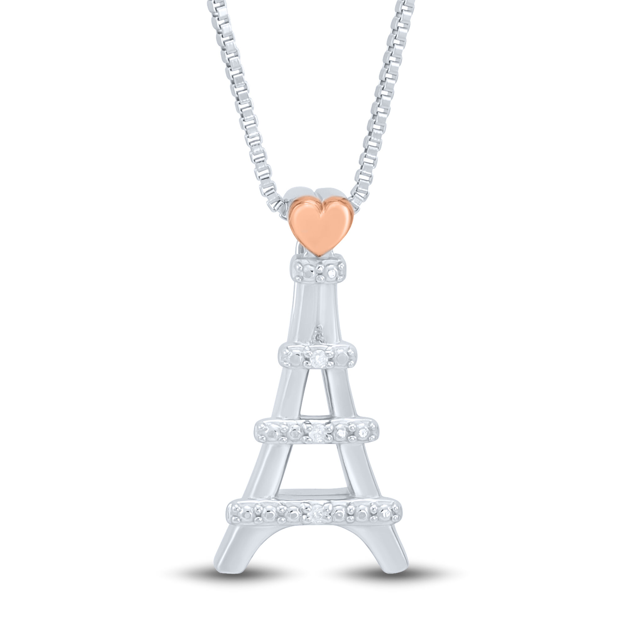 Mahi Combo of Pink Lovely Heart Link Bracelet and Eiffel Tower Pendant