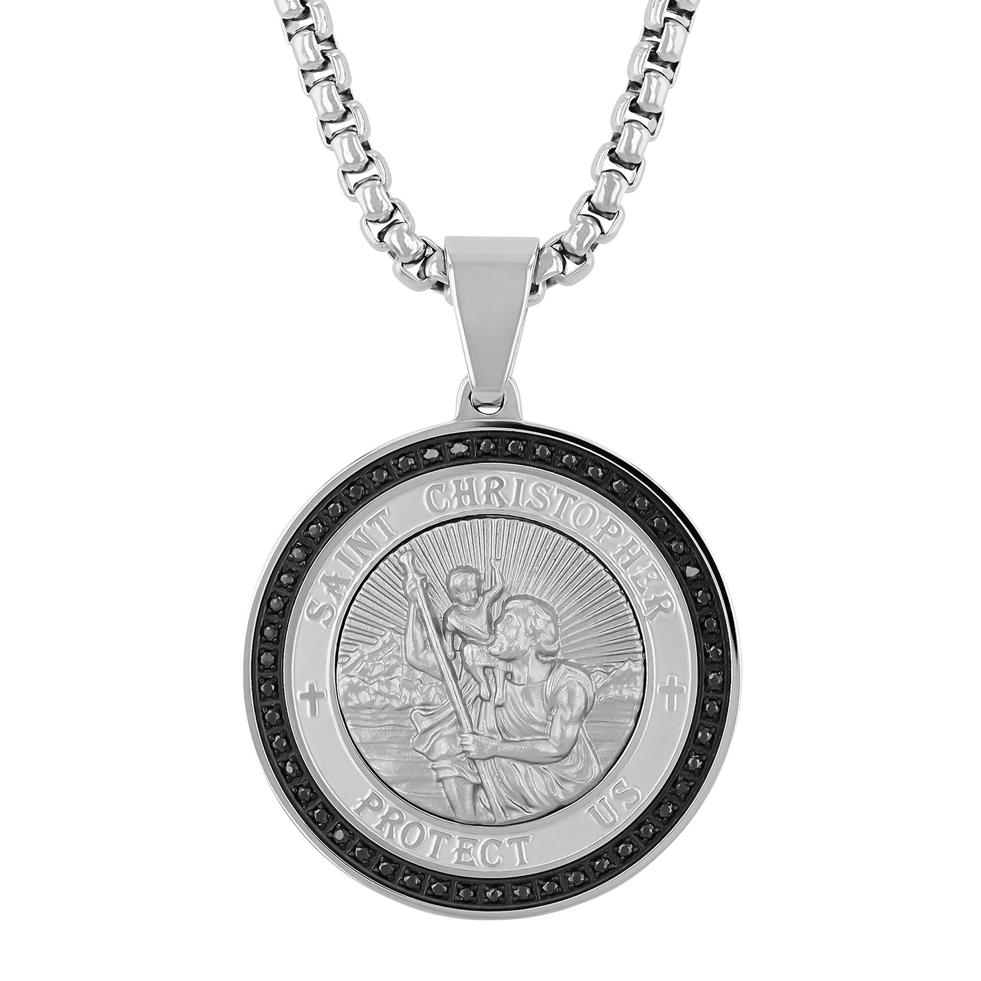 Sterling Silver Antiqued St.Christopher 25mm Medal Pendant Chain Necklace  24
