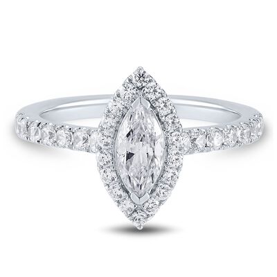 Lab Grown Diamond Marquise Halo Engagement Ring in 14K White Gold (1 1/4 ct. tw.)