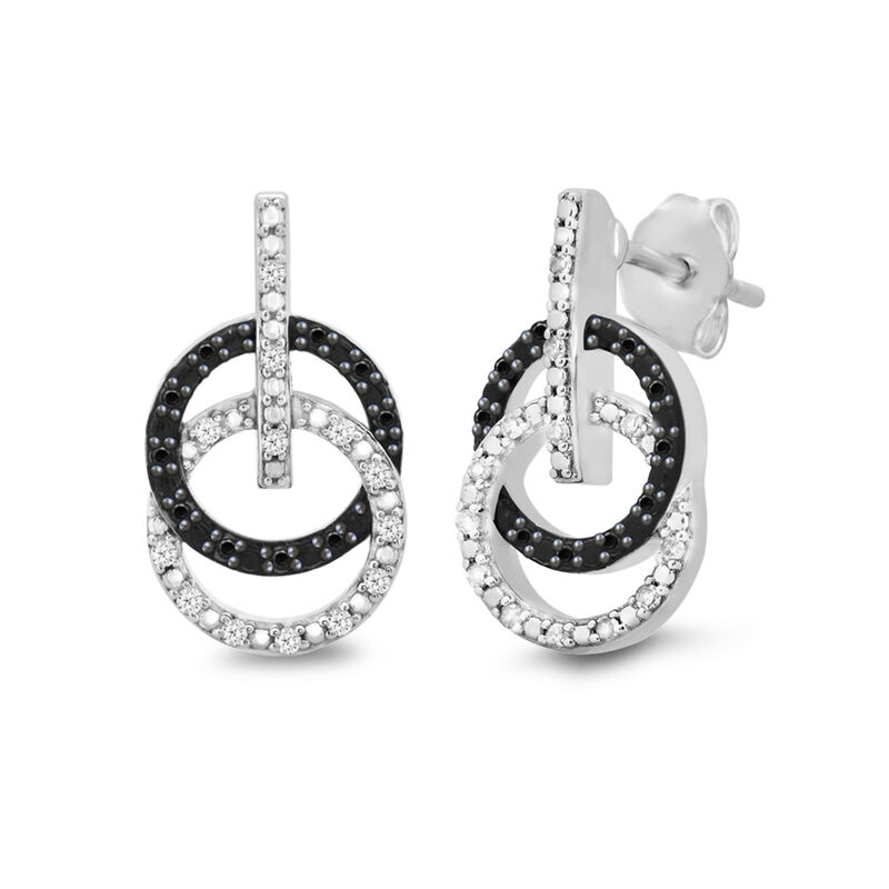Black &amp; White Diamond Double Circle Drop Earrings in Sterling Silver &#40;1/10 ct. tw.&#41;