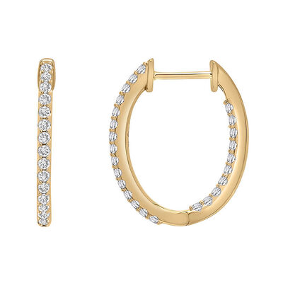 Diamond Oval Inside-Out Hoop Earrings in 10K Gold