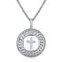 Men&rsquo;s Diamond Cross Medallion Pendant in Sterling Silver, 22&rdquo; &#40;1/7 ct. tw.&#41;