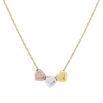 Tricolor Heart Necklace in 14K Gold