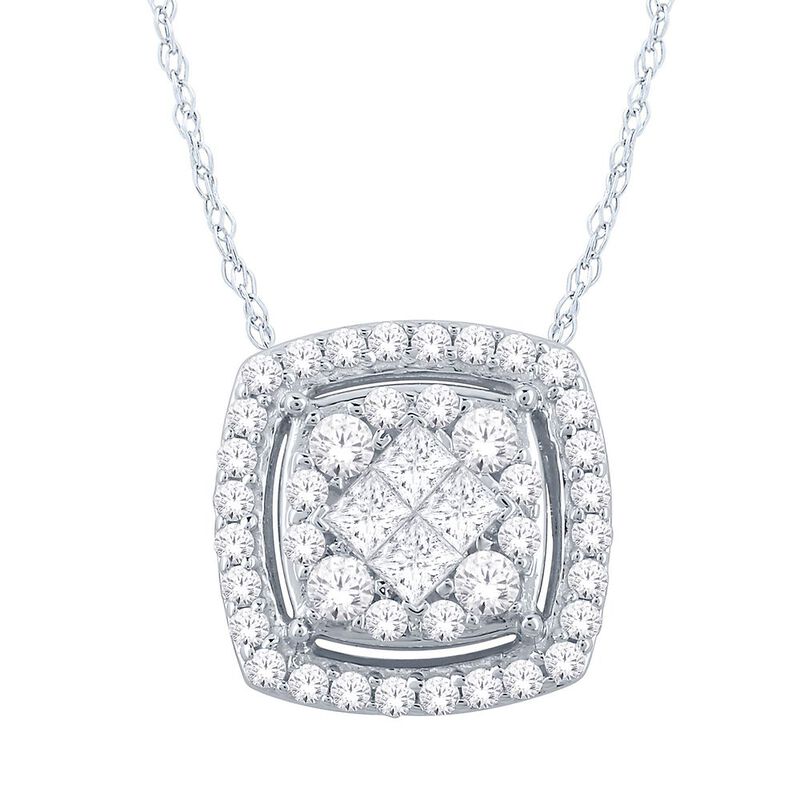 Solitaire Diamond Necklace 1 ct tw Round-cut 14K White Gold 18 (I/I2)