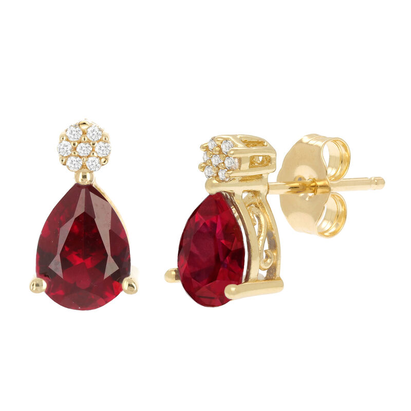Lab-Created Ruby and Diamond Accent Earrings in 10K Yellow Gold