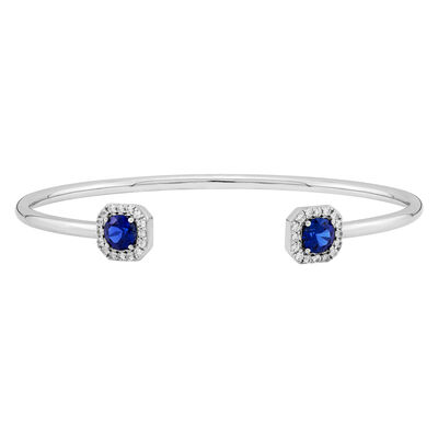 Lab-Created Blue Sapphire Cuff Bracelet with Lab-Created White Sapphire in Sterling Silver