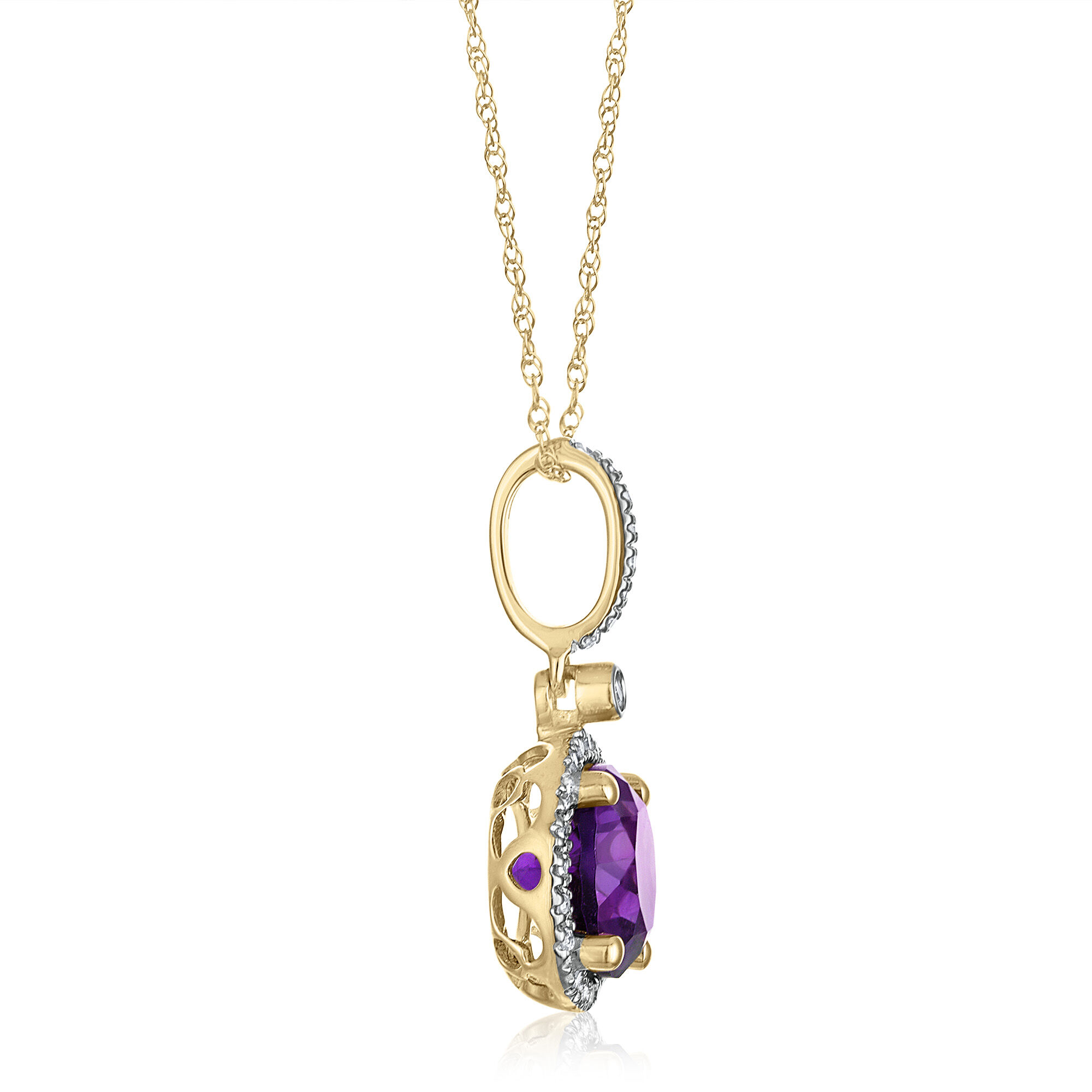 Amethyst and Diamond Halo Pendant in 10K Yellow Gold &#40;1/10 ct. tw.&#41;