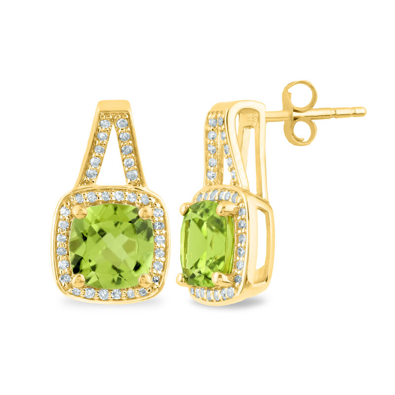 Peridot and Diamond Earrings in 10K Yellow Gold &#40;1/5 ct. tw.&#41;