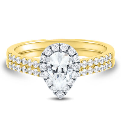 Pear-Shaped Lab Grown Diamond Engagement Ring Set in 14K Yellow Gold (1 ct. tw.)