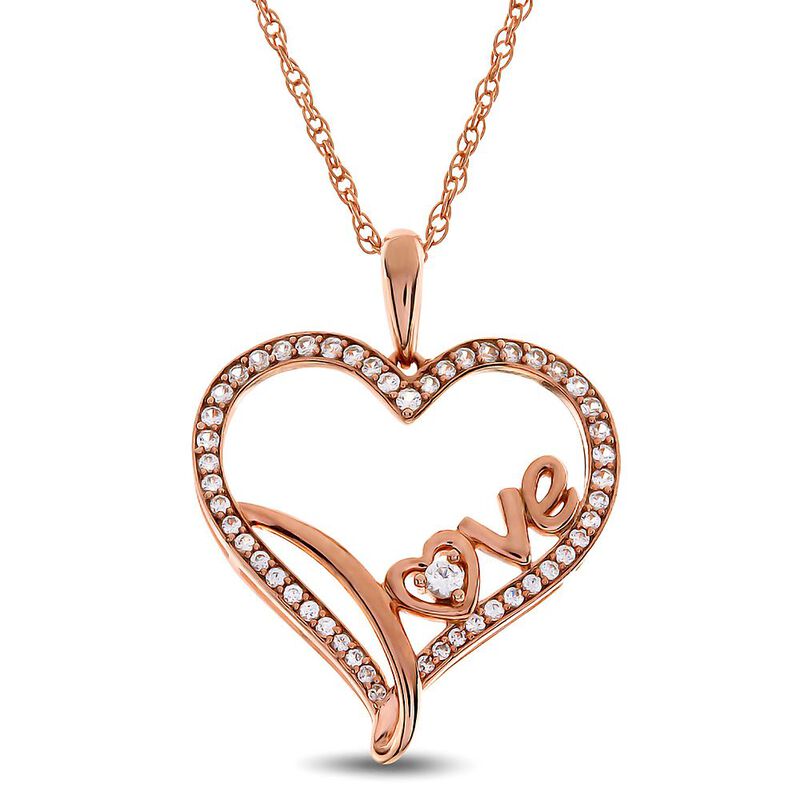 1/4 ct. tw. Diamond &quot;Love&quot; Heart Pendant in 10K Rose Gold