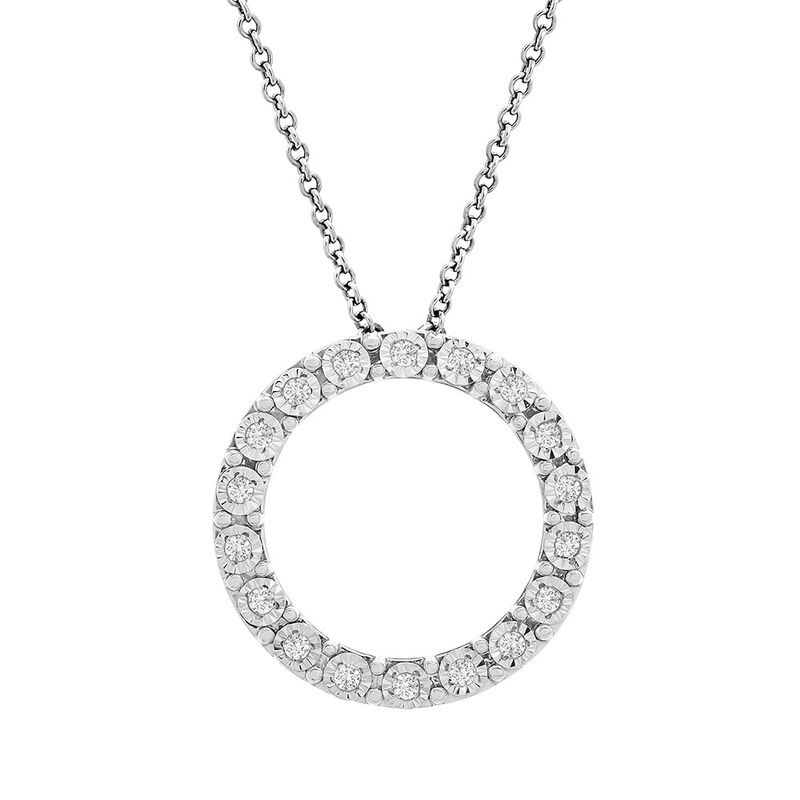 Diamond Circle Pendant with Illusion Settings in Sterling Silver &#40;1/10 ct. tw.&#41;