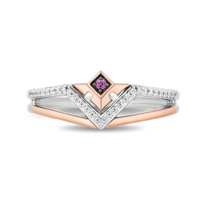 Aurora Pink Sapphire and Diamond Ring in Sterling Silver and 10K Rose Gold (1/10 ct. tw.)