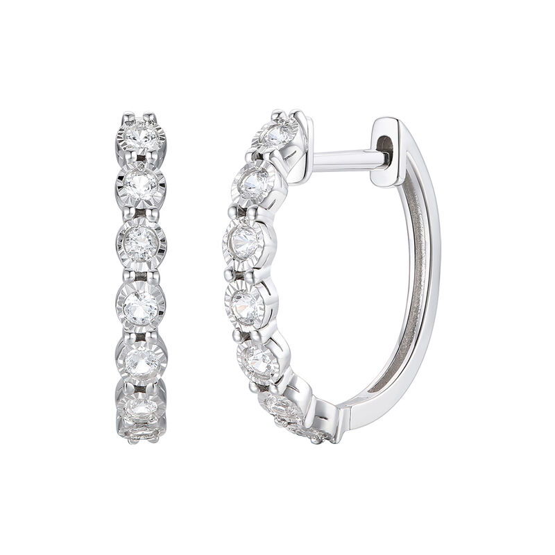 Diamond Huggie Hoop Earrings with Illusion Settings in 10K White Gold &#40;1/4 ct. tw.&#41;