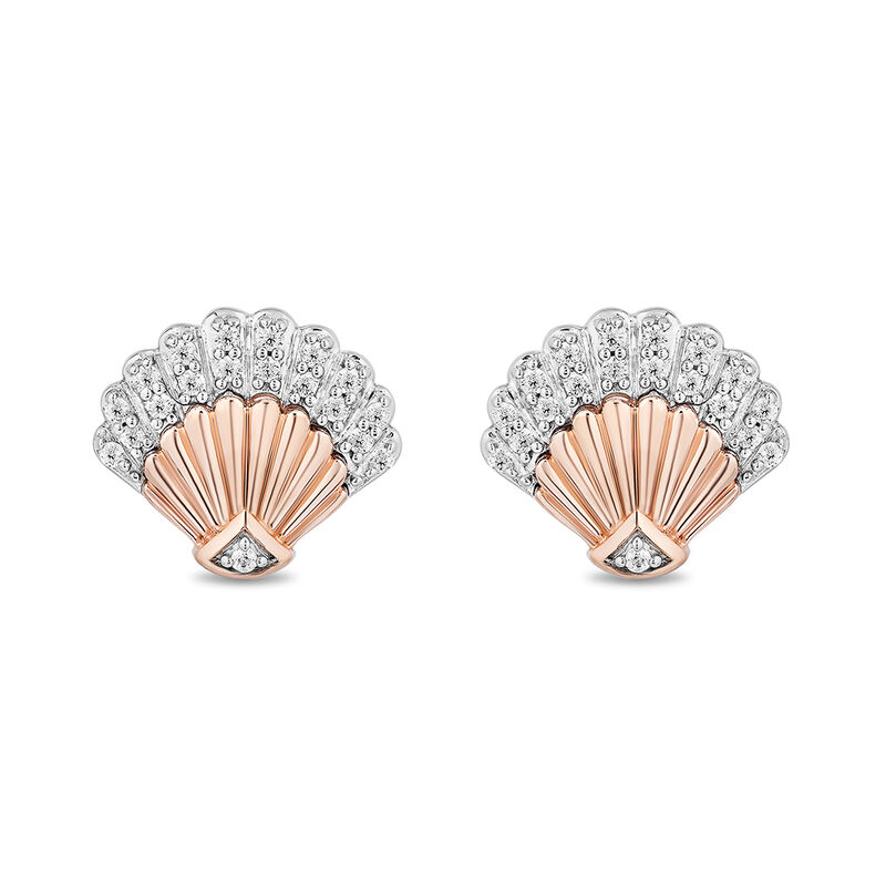 Diamond Ariel Shell Stud Earrings in Sterling Silver &amp; 10K Rose Gold &#40;1/8 ct. tw.&#41;