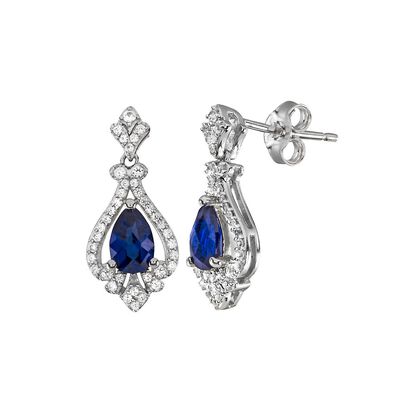 Blue Sapphire & 1/3 ct. tw. Diamond Earrings in 10K White Gold
