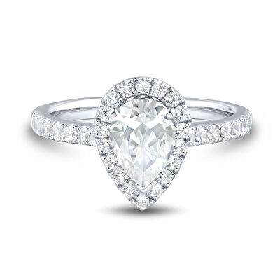 Pear-Shaped Lab Grown Diamond Halo Engagement Ring in 14K Gold (1 1/2 ct. tw.)