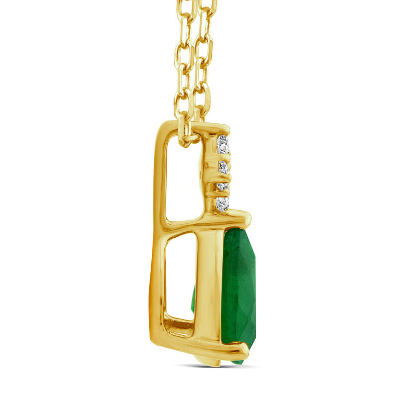 Emerald and Diamond Accent Drop Pendant in 10K Yellow Gold