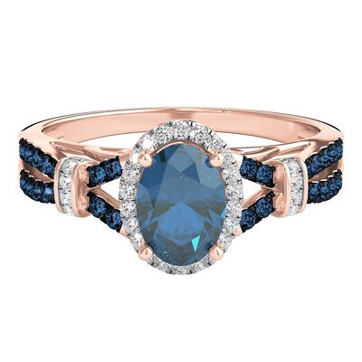 Blue Topaz & 1/5 ct. tw. White & Blue Diamond Ring in 10K Rose Gold