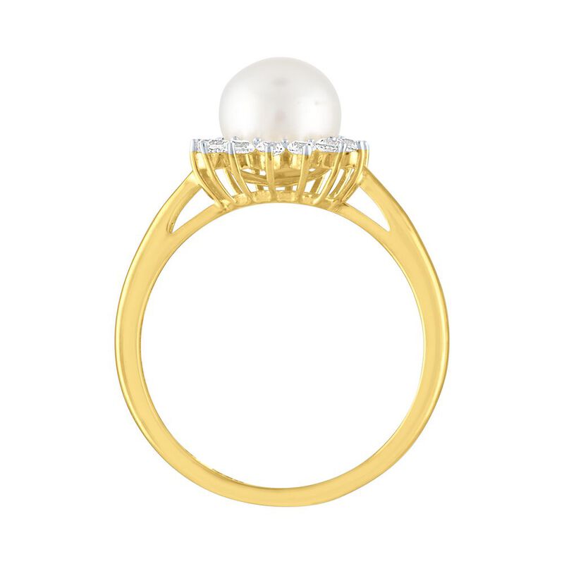 Freshwater Cultured Pearl &amp; Lab Created White Sapphire Ring in 10K Yellow Gold