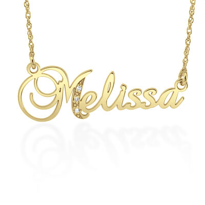 personalized nameplate necklace with diamond accents