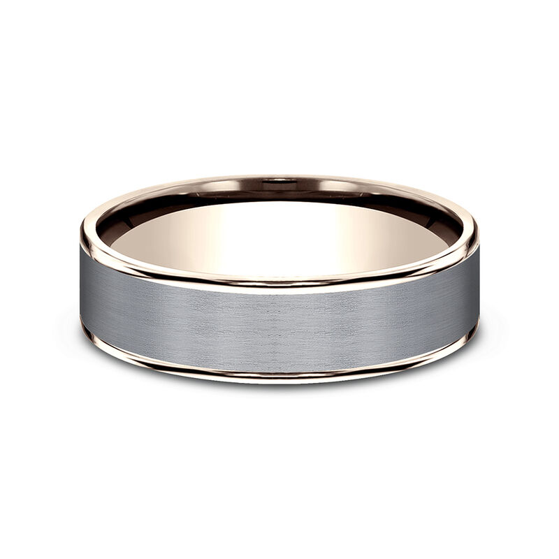 Men&rsquo;s Wedding Band with 14K Rose Gold Inlay in Tantalum, 6.5mm