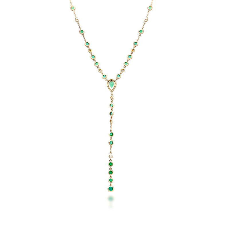 Bezel-Set Emerald and Diamond Drop Necklace in 14K Yellow Gold &#40;1/5 ct. tw.&#41;