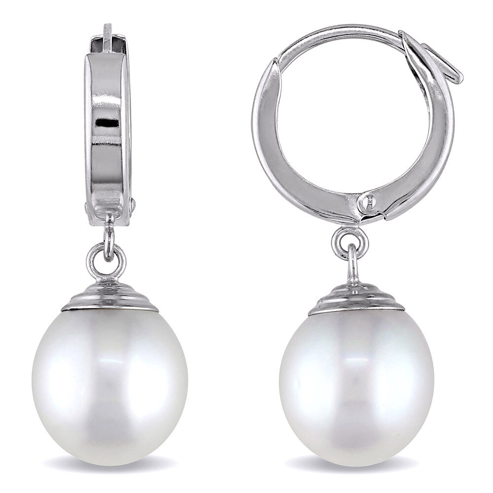 South Sea Pearl Drop Earrings | 14K White Gold | Size 27 mm | Helzberg Diamonds