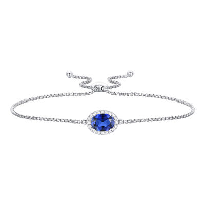 Lab Created Blue Sapphire Bolo Bracelet in Sterling Silver