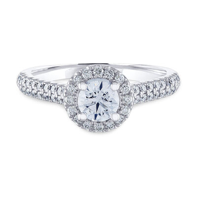 Diamond Halo Engagement Ring in 14K White Gold (7/8 ct. tw.)