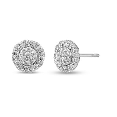 Diamond Cluster Stud Earrings with Halos in 10K White Gold (1/2 ct. tw.)