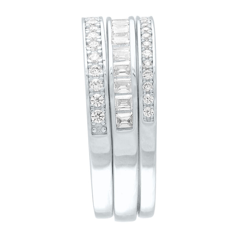Lab Created White Sapphire Three-Piece Stack Ring Set in Sterling Silver