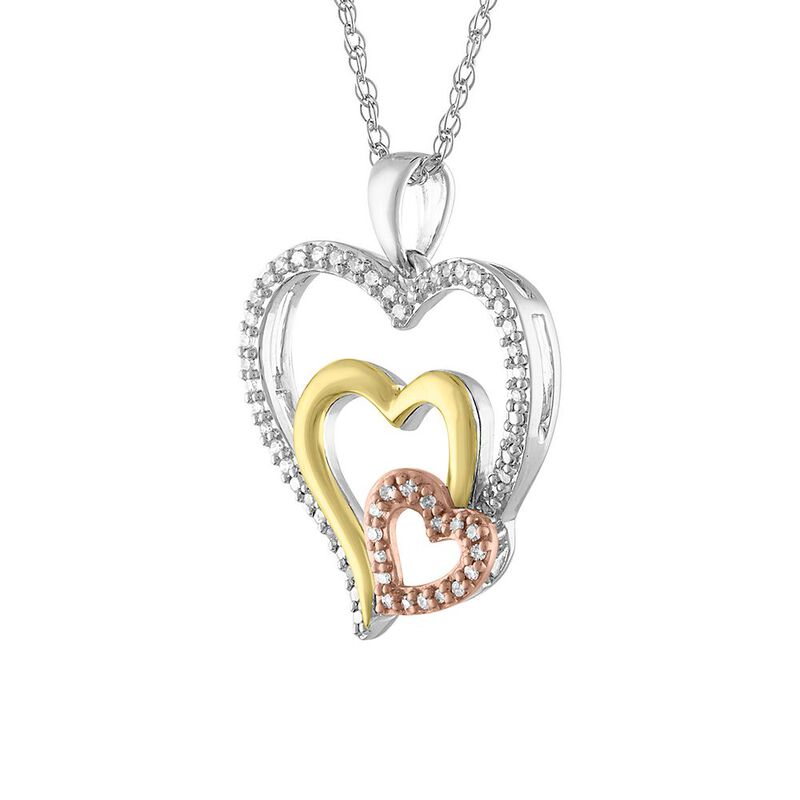1/8 ct. tw. Diamond Triple Heart Tricolor Pendant in Sterling Silver &amp; 10K Gold