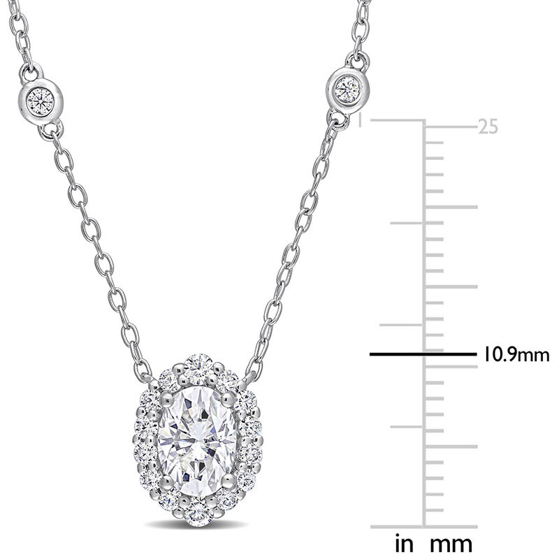 Moissanite Oval Halo Pendant in Sterling Silver