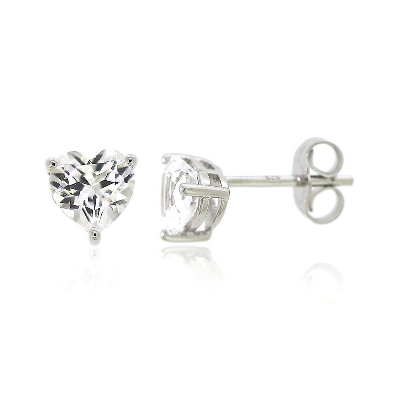 Lab Created White Sapphire Heart Stud Earrings in Sterling Silver