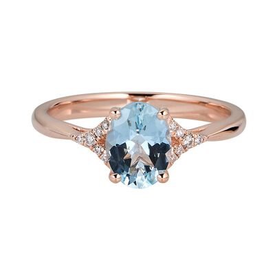 Aquamarine & Diamond Ring in 10K Rose Gold