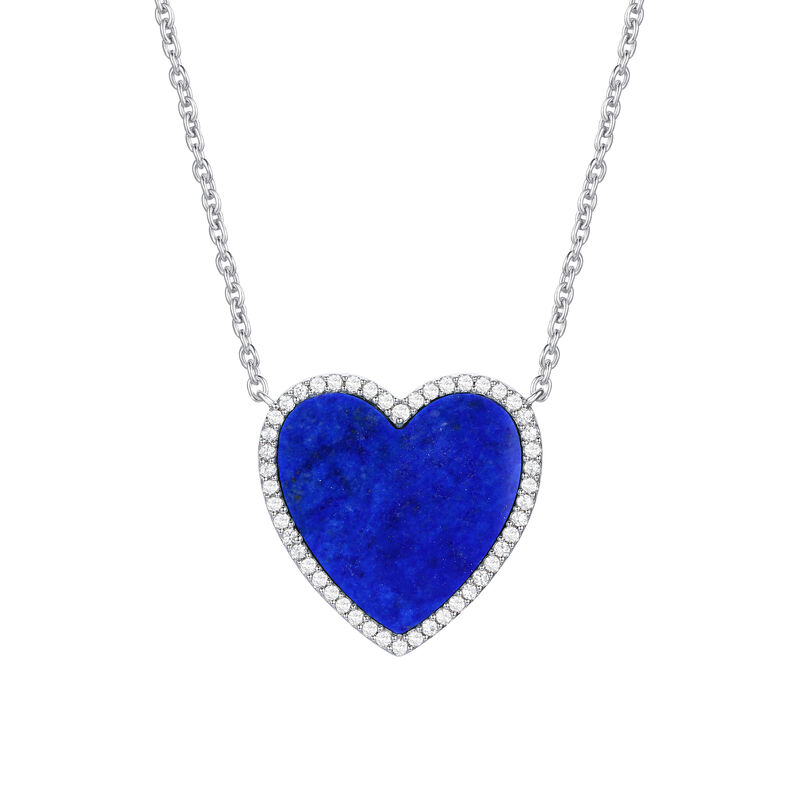 Lapis and Diamond Heart Necklace in Sterling Silver &#40;1/4 ct. tw.&#41;