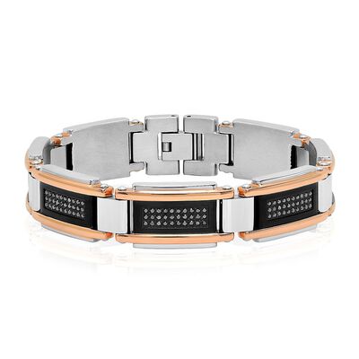 Men's Black Diamond Bracelet in Rose and Black Ion-Plated Stainless Steel (1 ct. tw.)