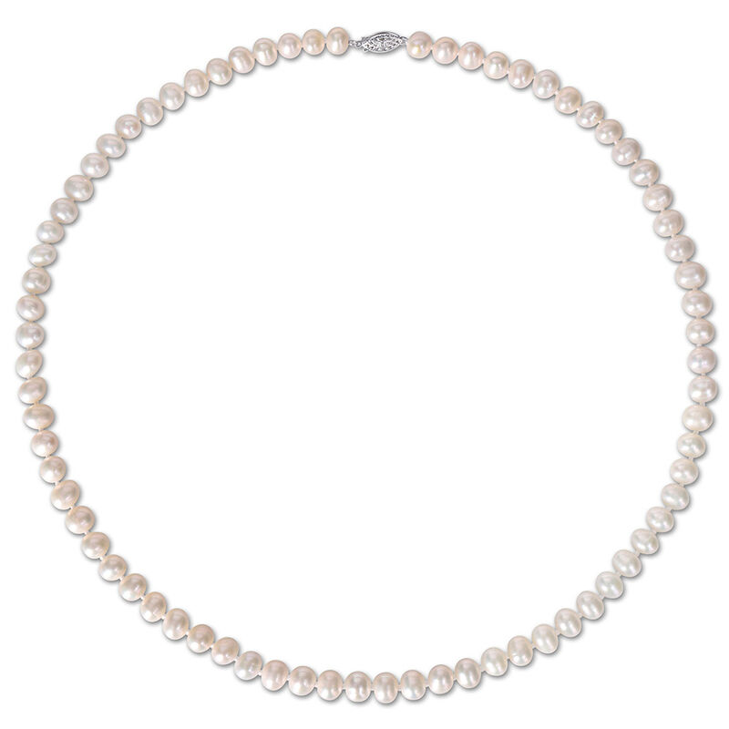 Cultured Freshwater Pearl Necklace in Sterling Silver, 7.5-8mm, 24&rdquo;