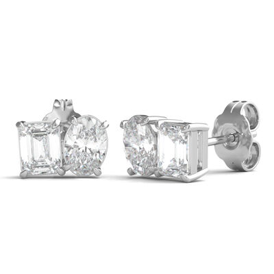 Lab Grown Diamond Toi et Moi Two-Stone Stud Earrings in 14K White Gold (1 ct. tw.)